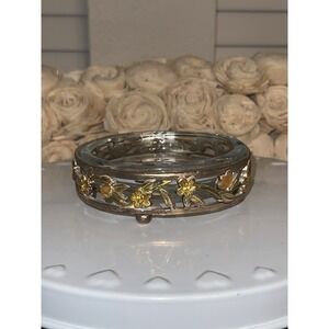 Vintage Clear‎ Glass Ashtray With Gold Tone Floral Ornate Footed Stand Holder